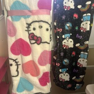Quantity x2 Faux fur Hello Kitty plush blankets 
Valentines and rainbow